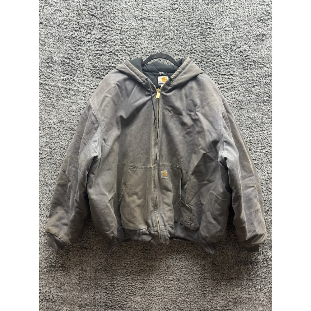 Carhartt Men's 3XL Regular Fit Jacket J140 GVL Gray Hooded USA Made Distressed